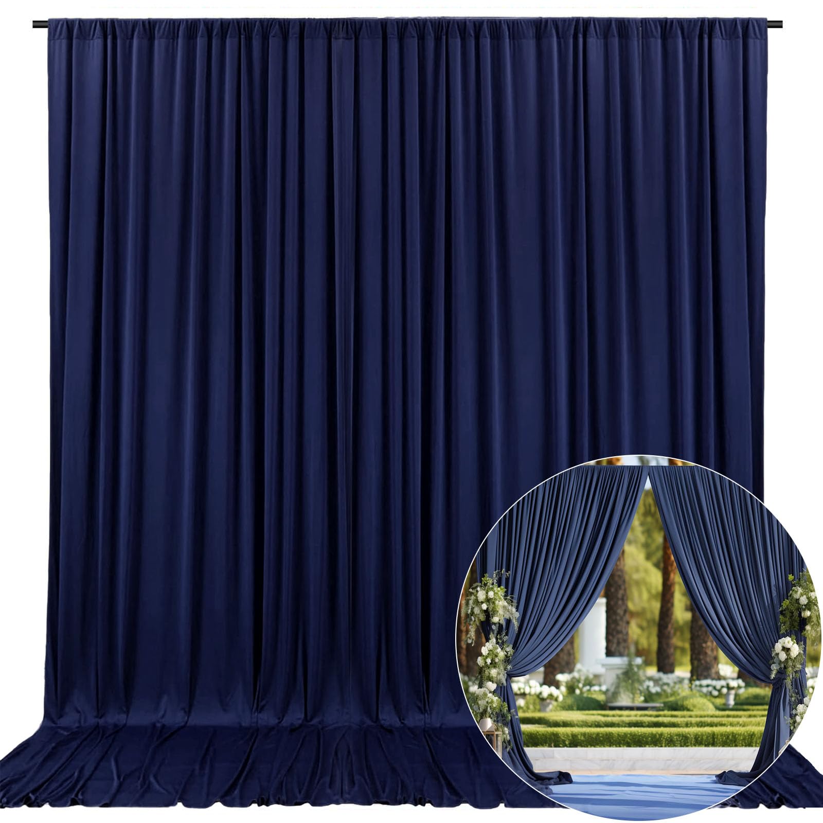 Photo 1 of 10 x 7 Feet Navy Blue Backdrop Curtain for Partie, Background Curtains for Photoshoot, Birthday, Wedding, Halloween, Thanksgiving, Christmas Day, New Year Party Decorations 5Ft x 7Ft, 2 Panels