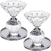 Crystal Candle Holders Set of 2 – Diamond Cut Tealight Holders for Weddings, Anniversaries, Romantic Dinners – Elegant Glass Candle Stand for Home Decor, Valentine's Day Gift