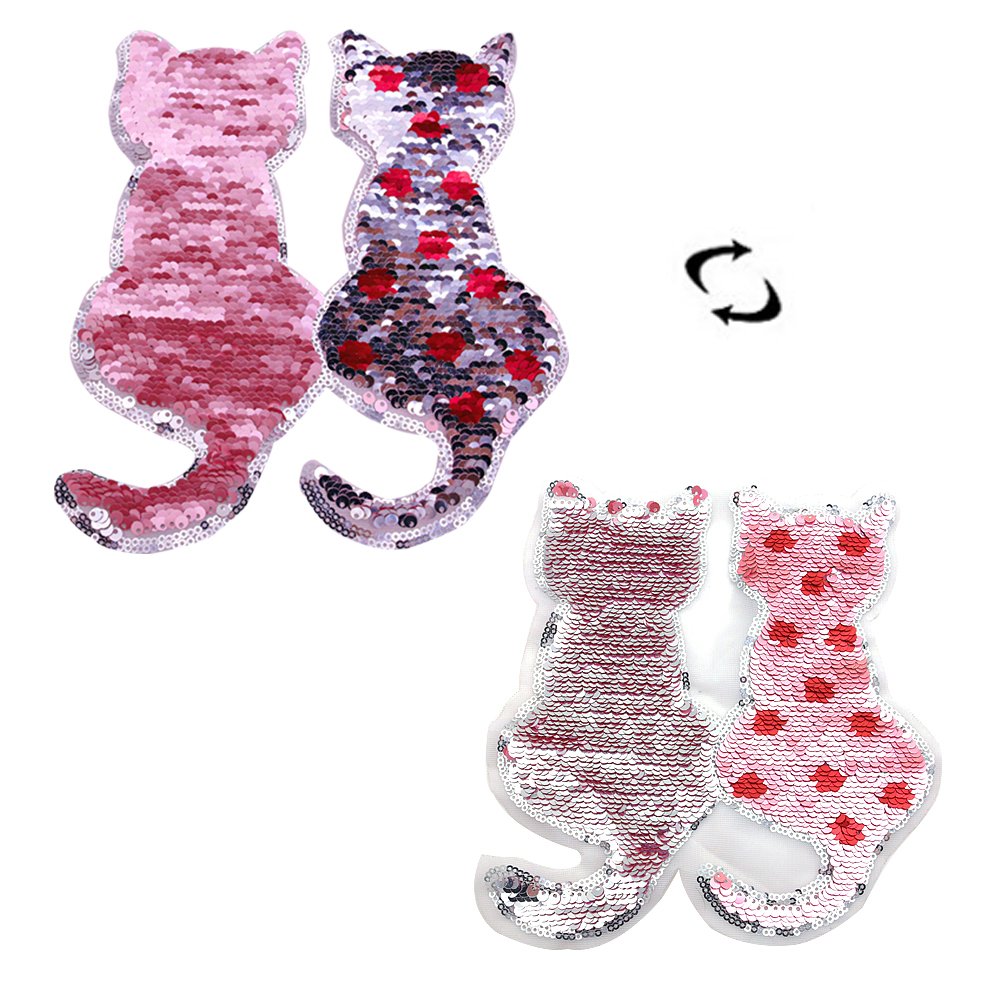 2 Pcs DIY Clothes Patch Stickers Cartoon Pattern Applique Glitter Sequin Iron On Or Sew On Patches for T-Shirt Jeans Skirt Vests Scarf Hat Bag Decor