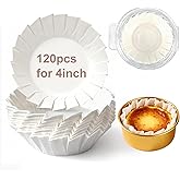 YQL 120PCS 4 Inch Disposable Basque Cake Paper Liners, Non-Stick Parchment Wrappers for Cheesecake, Muffin, Cupcake, Baking Paper Cups for Oven, Air Fryer, Microwave, White