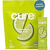 Cure Hydration | Plant-Based Electrolyte Drink Mix | No Added Sugar | FSA-HSA | Dehydration Relief Powder Made with Coconut Water | Non-GMO | Vegan | Pouch of 14 Packets - Lime