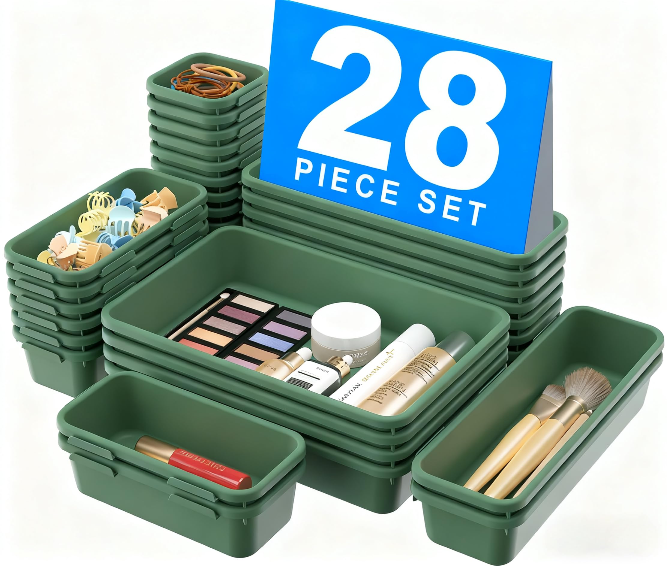 Photo 1 of ??????? ??????? ArmyGreen Drawer Organizer, Makeup organizer, ?Holds 177 Items? Bathroom Organizers and Storage, Plastic Desk Organizer Divider, Organizer Bins for Office Vanity A-LUGEI
