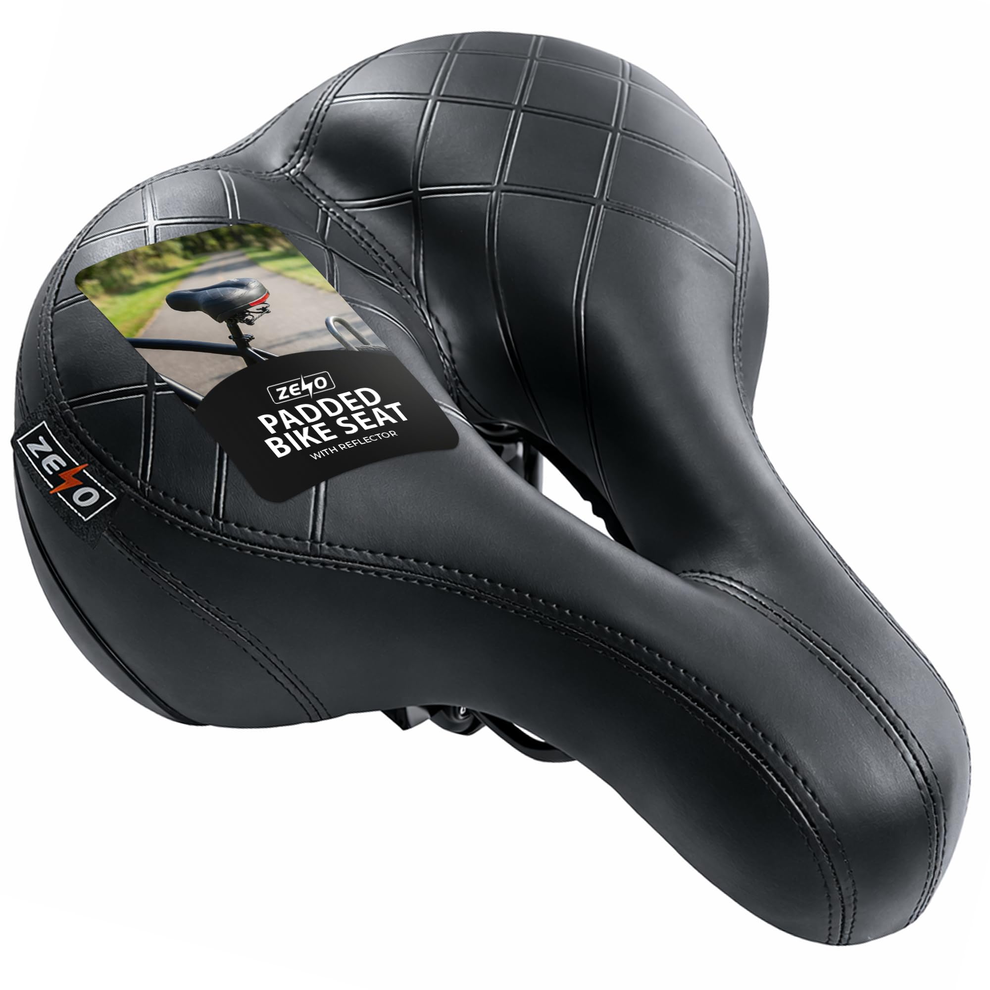 ZENO Bike Seat Saddle with Reflector | Bicycle Bike Seat with Soft Shockproof Springs and Punching Foam System | Cycling MTB Saddle Cushion Pad for Cruiser/Road Bikes/Touring/Mountain Bike/BMX
