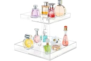 NPPLUS 2-Tier Acrylic Perfume Organizer, Perfume Display Tray for Dresser and Countertop, Clear Acrylic Bathroom Countertop Organizer Vanity Trays Makeup Storage Shelf Holder for Bedroom Decor