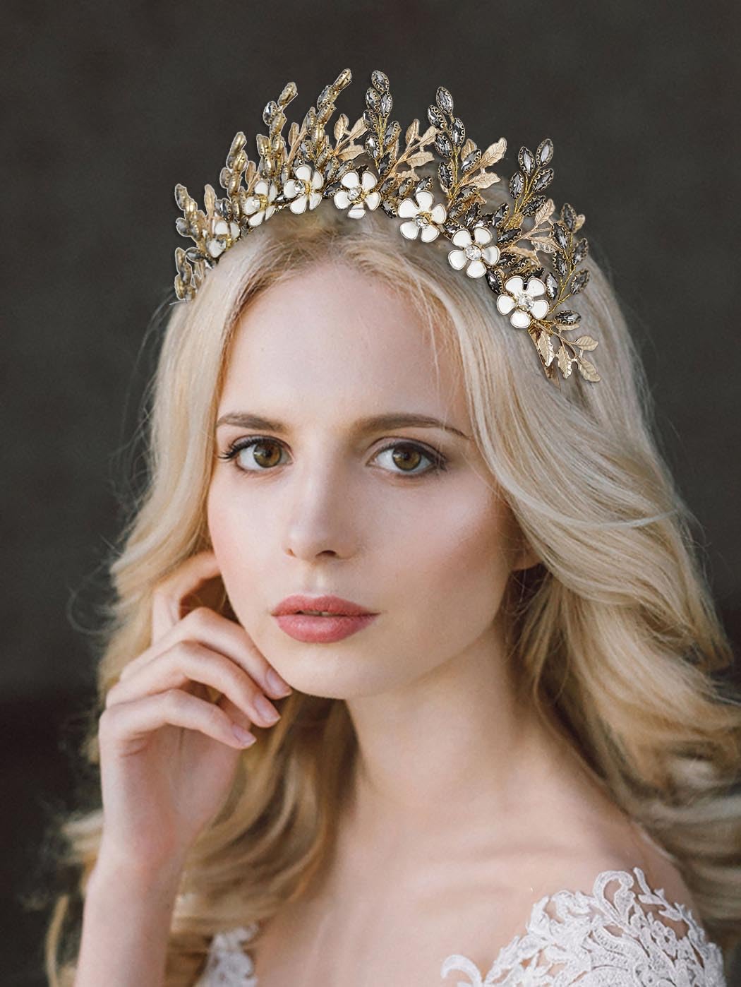 IYOU Wedding Halo Headband Crystal Black Headpiece Flower Leaf Hair Bands Festival Bridal Hair Accessories for Women