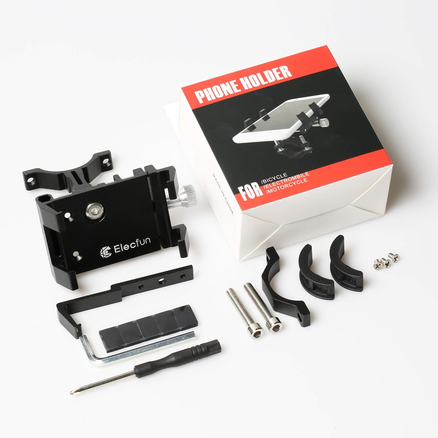 ELECFUN Bike Phone Mount Motorcycle Premium Aluminum Bicycle Phone Holder, 360° Rotatable, Fits iPhone 11 Pro Max X XR Xs 7s 8 Plus Samsung S20 S7/S6/Note 10/9/8, Fit Any 2.2"-3.9" Wide Phones, Black