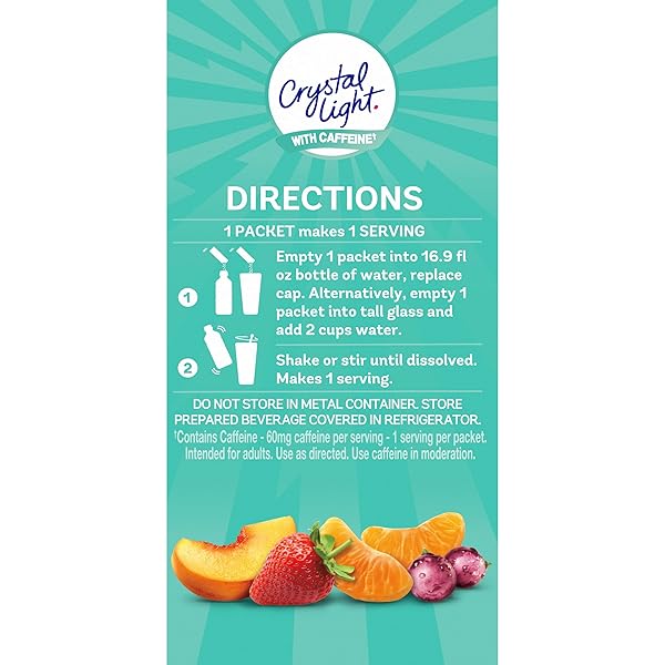 CRYSTAL LIGHT ENERGIZING DRINK MIX WITH CAFFEINE VARIETY PACK, 44 PACKETS FOR ON-THE-GO HYDRATION, PEACH MANGO, WILD STRAWBERRY, CITRUS, GRAPE, NATURALLY AND ARTIFICIALLY FLAVORED, ZERO SUGAR, 4.18 OZ