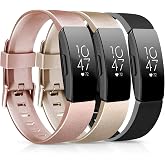 AK [3 Pack] Soft TPU Bands Compatible with Fitbit Inspire 2 / Fitbit Inspire HR/Fitbit Inspire/Fitbit Ace 2 Wristbands Sports Waterproof Straps for Fitbit Inspire HR (Rose Gold/Gold/Black, Large)