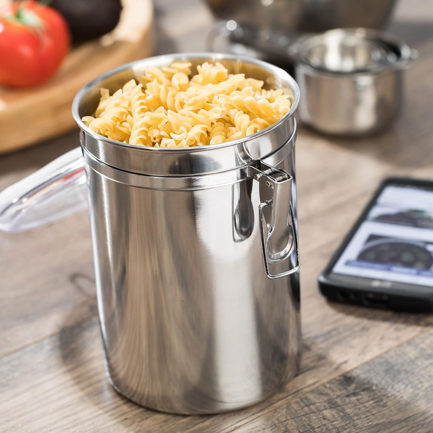 Airtight Canisters Sets for the Kitchen Stainless Steel - Beautiful for Kitchen Counter, Medium 64 fl oz, Food Storage Container, Tea Coffee Sugar Flour Canisters by SilverOnyx - Medium 64oz - 4 Piece: Home Improvement
