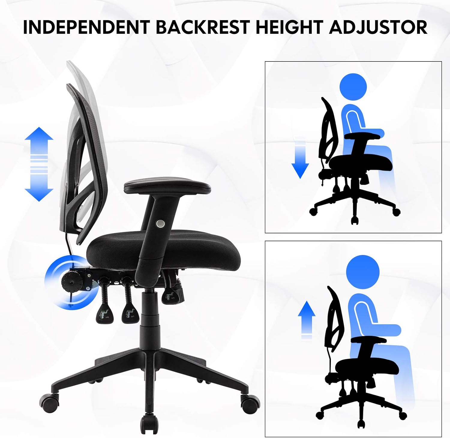 Ergonomic Mesh Office Chair, High Back Computer Desk Chair with 3 Functional Adjustors, Adjustable Back Support&Armrests, Swivel Executive Task Chair for Work, Gaming, Home, Thick Padded (Black): Kitchen & Dining