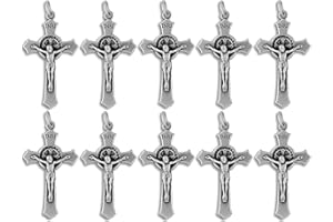 VENERARE 1.5" Saint Benedict Rosary Crucifix Pendants | DIY Rosary and Religious Jewelry Accessory | Catholic Christian Craft Supplies | Pack of 10 | Made in Italy