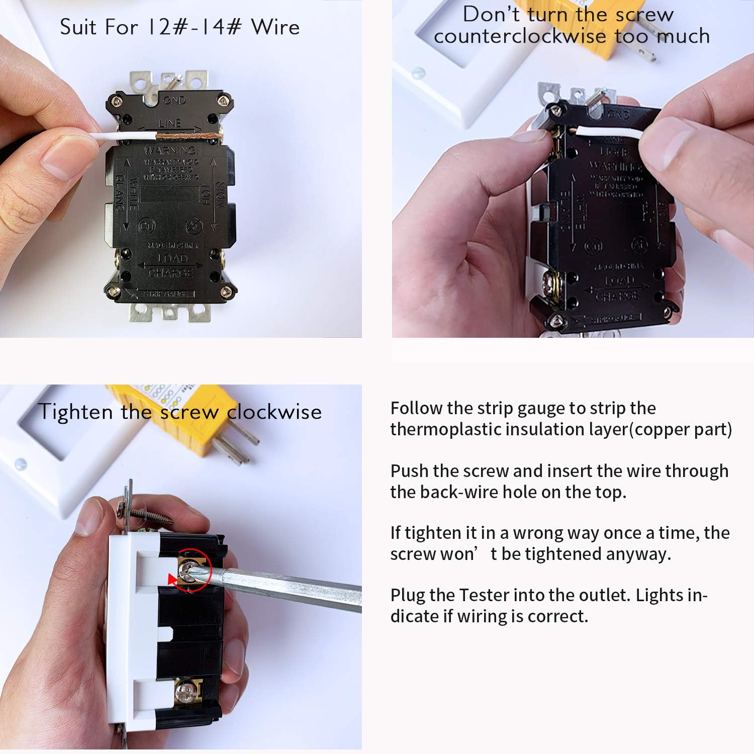 10 Pack GFCI Outlet 20Amp WR&TR, Ryanbrat 120V Self-Test Receptacle, Tamper Resistant Weather Resistant with LED Indicator Lights for Indoor Outdoor, UL&CUL Listed, 10 Wall Plates, 1 Free GFCI Tester, White - - 