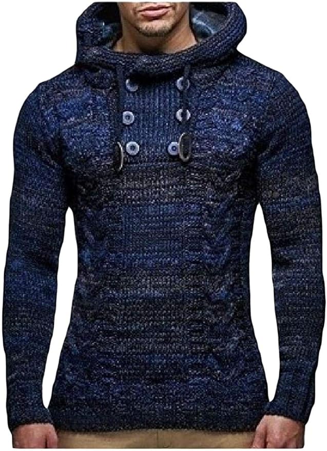 Men's Hoodie Button Up Ribbed Cable Knit Basic Slim Fit Pullover