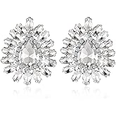 HZMAN Crystal Flower Stud Earring for Women Bridal Dainty Vintage Large Rhinestone Earring Novel Irregular Earring Wedding Party Prom Jewelry Gift (Silver)