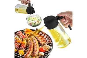 High Borosilicate Glass Oil Spray Bottle with Black Plastic Cap, 560ml - Includes Oil Nozzle and Drip Nozzle, Easy Grip Desig