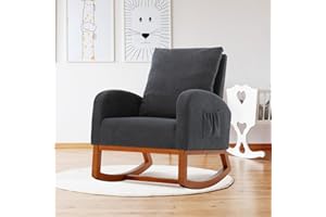 binzida Rocking Chair Nursery,Upholstered High Back Glider Chair Armchair with Side Pockets for Living Room/Bedroom-Dark Gray