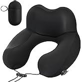 Instaywell Neck Pillow for Traveling, 2-in-1 Air-Pump & Storage Bag, Inflatable Compact 360°Head Support Airplane Pillow for Travel,Train, Car - Black