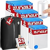 25 Pack Vacuum Storage Bags for Clothing Travel Vacuum Seal Bags With Wireless Pump IP67 Waterproof Reusable Vacuum Compression Bags for Clothing Luggage (1Travel Bag +6Small+6Middle+6Large+6Jumbo)