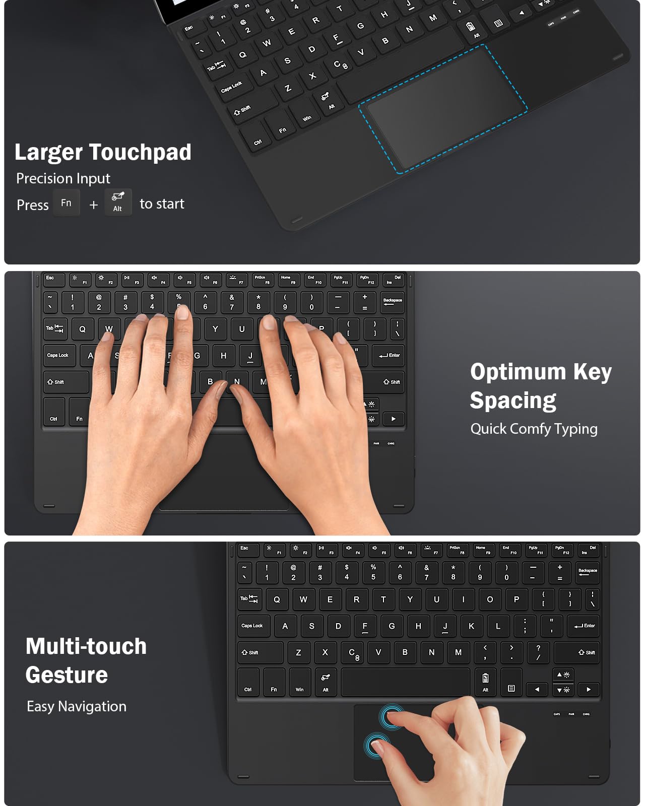 MoKo Type Cover Keyboard for Surface Go 4 2023/ Go 3 2021/ Go 2 2020 / Go 2018, Slim Wireless Bluetooth Keyboard with Trackpad, 7-Color LED Backlit, Built-in Rechargeable Battery, Black