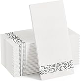 FOCUSLINE 100 Linen Feel Bathroom Napkins, Soft and Absorbent Disposable Guest Towels, Cloth-Like Paper Hand Towels Decorative Napkins for Dinners, Parties, Weddings or Events, Silver, 12" x 17"