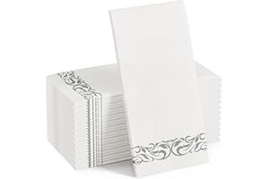 FOCUSLINE 100 Linen Feel Bathroom Napkins, Soft and Absorbent Disposable Guest Towels, Cloth-Like Paper Hand Towels Decorative Napkins for Dinners, Parties, Weddings or Events, Silver, 12" x 17"