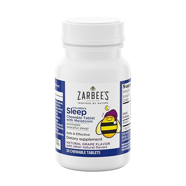 ZARBEE’S KIDS 1MG MELATONIN CHEWABLE TABLET, DRUG-FREE & EFFECTIVE SLEEP SUPPLEMENT, EASY TO TAKE NATURAL GRAPE FLAVOR TABLETS FOR CHILDREN AGES 3 AND UP, 30 COUNT