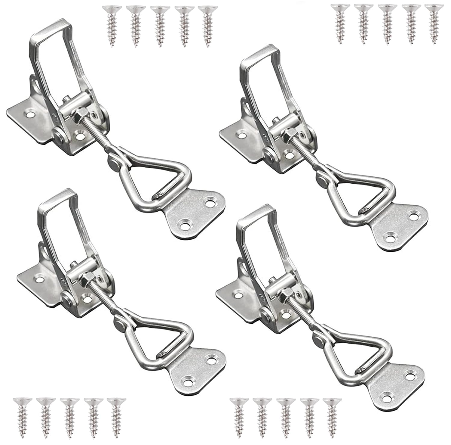 Toggle Lock Stainless Steel Set, 4 Pieces Toggle Lever Tensioners M4 Lockable with Keyhole - Adjustable Box Lock & Safety Lock as Cap Lock for Cupboard, Door, Boxes
