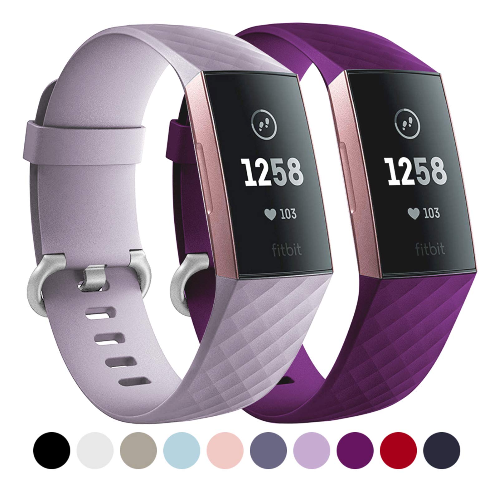 Faliogo 2 Pack Replacement Bands Compatible with Fitbit Charge 3 Bracelet/Fitbit Charge 4 Bracelet, Classic Sport Bands for Women Men, Small, Lavender/Plum โ image 1