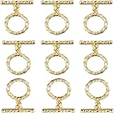 MAHAVIMOKSA 10 Sets 14K Real Gold Filled OT Toggle Clasps OT End Clasps Connectors Bar for Bracelet Necklace Jewelry Making (25x15mm Textural Round)