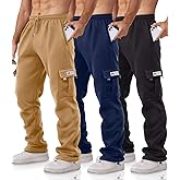 Minorlee Cargo Pants for Men 3 Pack Relaxed Fit Mens Joggers with Pockets,Fleece Hiking Tactical Workout Pants Casual