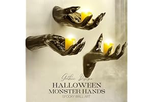 ORIENTAL CHERRY Halloween Decorations - 3 Scary Monster Hands Wall Decor - Hocus Pocus Gothic Decor Indoor Outdoor - Spooky Vintage Wall Sculpture for Home Party Bedroom Room Outside Inside (Candles Not Included)