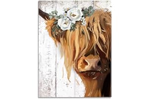 HLJ ART Cow Print Farmhouse Wall Decor - Abstract Canvas Paintings Picture Prints Artwork for Home Decor (Brown, 11 x 14inch)