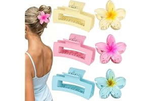 CHANDAT Flower Hair Clips for Women Square Claw Clips for Girls 2 Styles Hair Claw Clips for Thick or Thin Hair 6 PCS Hawaiian Hibiscus Rectangle Large Plumeria Medium Hair Accessories for Women (Pink)