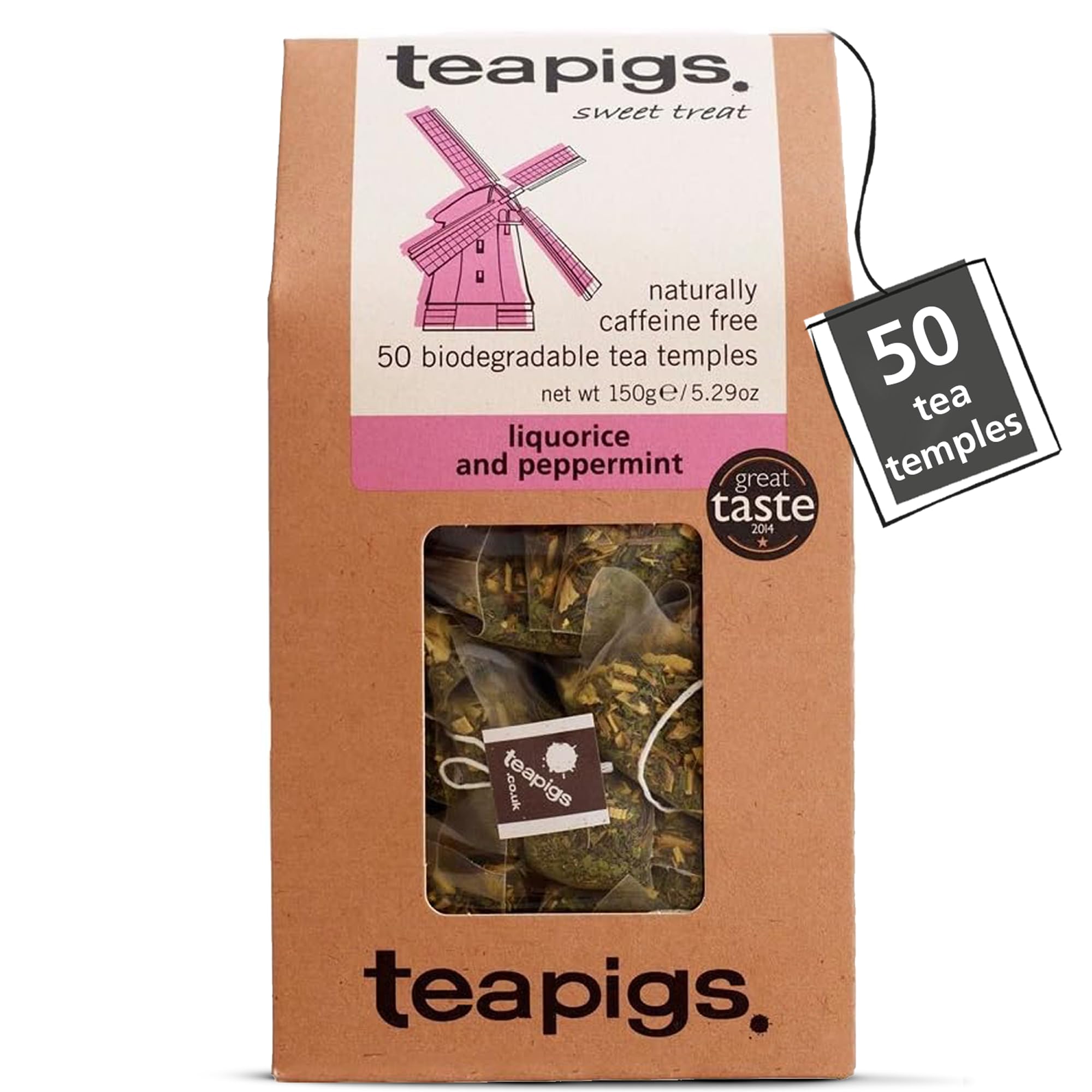 teapigs Liquorice & Peppermint Herbal Tea Bags - Caffeine-Free & Plastic-Free - Great Taste Award-Winning Blend - Naturally Sweet & Refreshing - 50 Eco-Friendly Biodegradable Tea Temples (1 Pack)