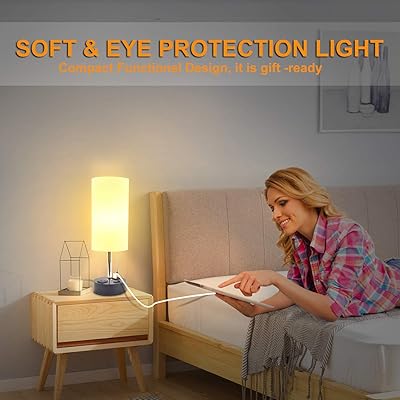 Buy Usb Bedside Table Lamp Comzler Small Lamp Nightstand Lamp With Usb Port To Recharge Your Devices Led Bulb Included Fabric Shade Ambient Light Bedside Desk Lamp For Bedroom Online In Indonesia B07zyf8yx4