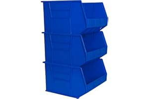 Akro-Mils 30270 AkroBins Plastic Storage Bins, Space-Saving Stackable Bins for Garage, Pantry, Craft Organization, 18" x 16" x 11", Blue, 3-Pack