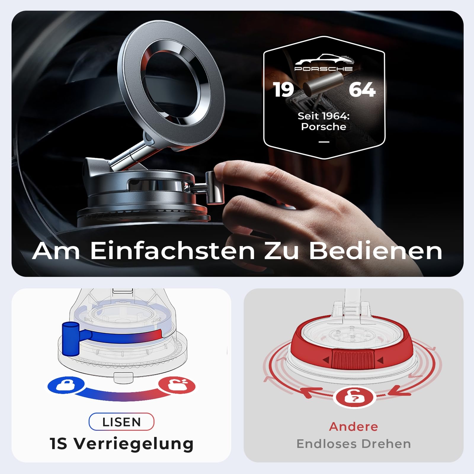 LISEN Snapmount Handyhalterung Auto für Magsafe - [24x N55 Magnet] für Magsafe Autohalterung mit Vakumm Saugnapf, Magnetische Handy Halterung Auto Magnethalterung für iPhone 17 Pro Max 16 15 14 13 7