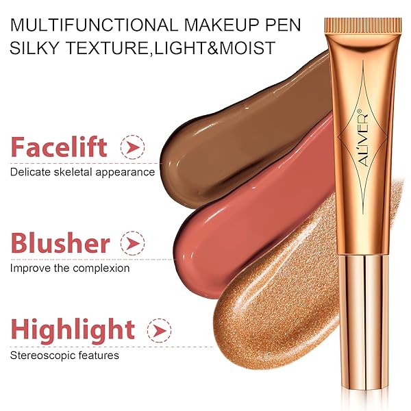 CONTOUR BEAUTY WAND, LIQUID FACE CONCEALER CONTOURING WITH CUSHION APPLICATOR, GEL CREAM CONTOUR BRONZER STICK WITH A SPONGE TIP, LONG LASTING MOISTURIZE GLIDING FACE MAKEUP (#03 BLUSH PEN-CHERRY RED)