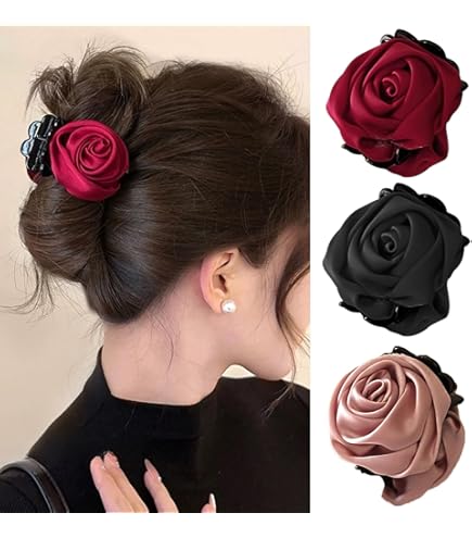 Amazon.com: 2 Pcs Retro Satin Rose Hair Claw Clip for Women Rose