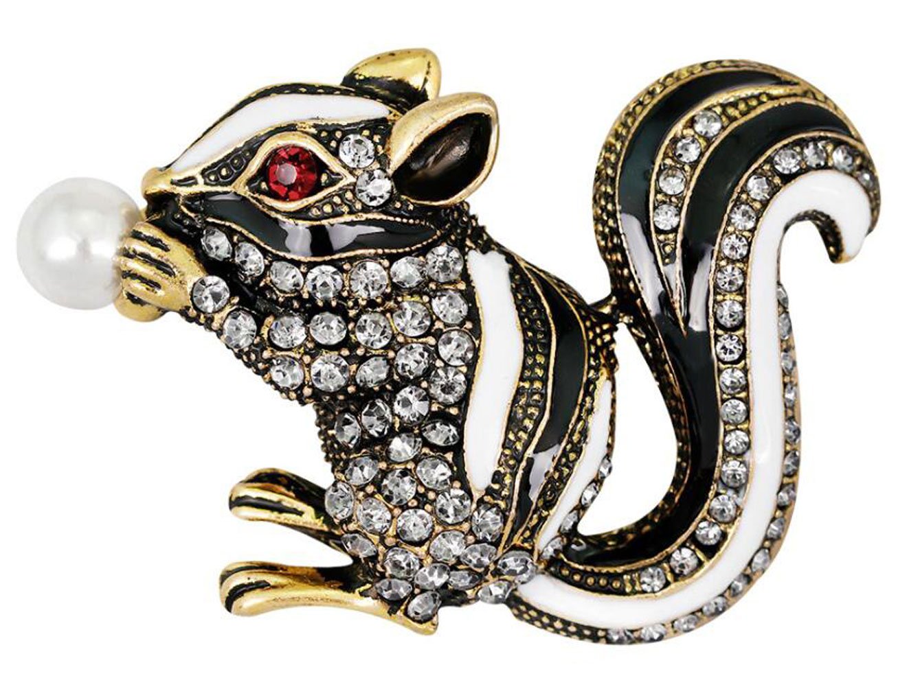 FENGJI Vintage Style Brooches for Women Animal Squirrel Shape Brooch Pin Rhinestone Scarves Shawl Clip For Women Ladies Color C