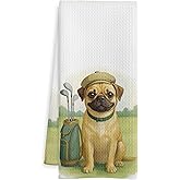 WOTYPU Funny Golf Pug Gifts Kitchen Towels, Dog Gifts for Women Men, Gifts for Pug Lovers Dish Tea Towels, Golf Lovers Gift Decorative Hand Towel for Bathroom, 16x24 Inch