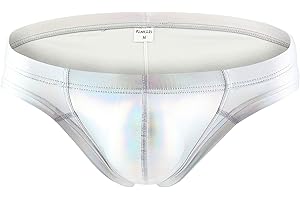 Swbreety Men's Bikini Briefs Metallic Bulge Pouch Underwear Low Waist Underpants