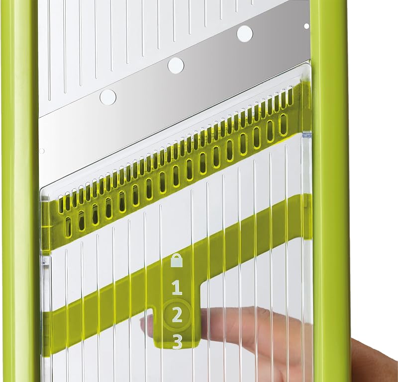 Multi-Grip, Mandolina de cocina, Cortador de verduras manual ajustable con agarre de precisión, 3 y 2 grosores de Corte y Juliana, Blanco