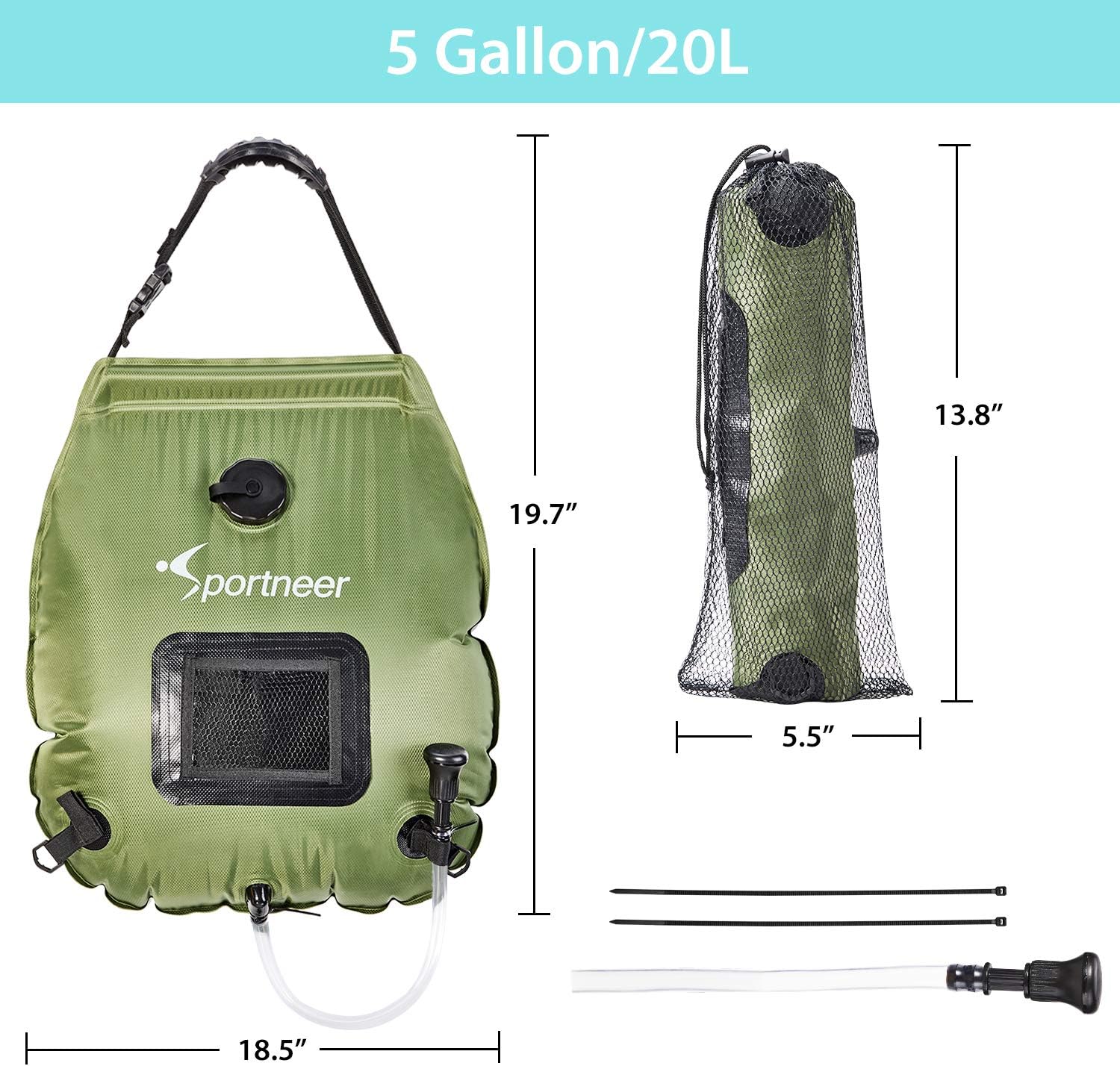 Sportneer Solar Shower Bag, 20L/5 Gallon Portable Heating Camping Shower Bag with Upgraded Removable Hose and On-Off Switchable Shower Head for Summer Camping Beach Swimming Outdoor Traveling Hiking : Sports & Outdoors