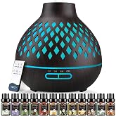Aeshory Aromatherapy Diffuser &amp; 12 Essential Oils Set, 550ML Aromatherapy Diffuser for Home, Ultrasonic Cool Mist Humidifier with Remote Control 4 Timer 7 Color LED Light, Waterless Auto Off, Dark
