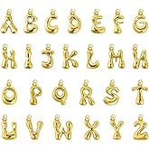 26Pcs 18K Gold Filled A-Z Alphabet Letters Charms for Jewelry Making, Chunky Gold Initial Letter Charm Pendant Beads, Trendy Bubble Slide Glitter Pendants for Women Bracelet Necklace Choker Making