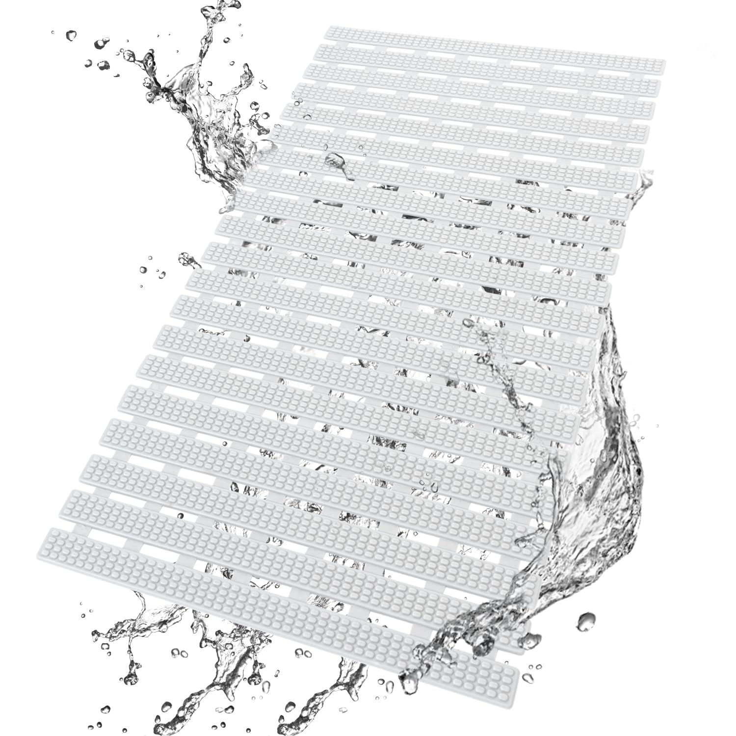 HITSLAM Bath Mat Non Slip Anti Mould, 68x38CM Shower Mats for Inside Shower, Quick Drain TPE Bathtub Mat with Suction Cups, Bathroom Accessories, Durable & Comfortable, White