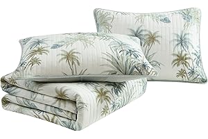 Tommy Bahama - King Quilt, Reversible Cotton Bedding, Floral Home Decor for All Seasons (Serenity Palm Blue, King)