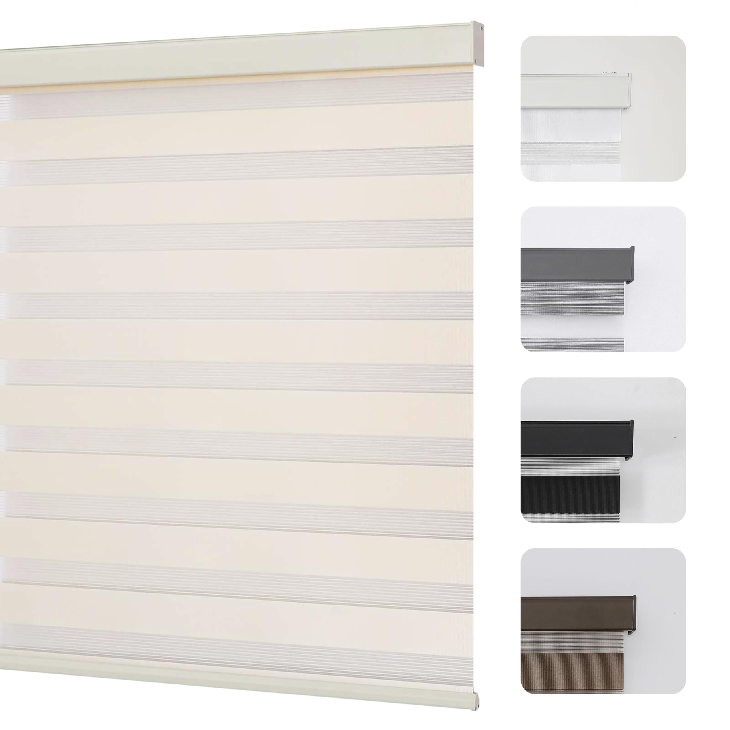 Photo 1 of Joydeco Cordless Zebra Blinds for Windows, Dual Layer Light Control Window Blinds with Light-Proof Aluminum Cover, Free-Stop Roller Shades for Home & Office (Beige,34" W x 75" H)