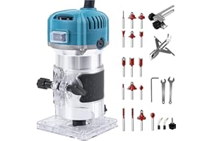 FodManTakin Compact Wood Router Tool 6 Speeds Electric Trimmer Wood Router with 16Pcs 1/4" Router Bits Set, 30000RPM 800W Handheld Palm Router for Precision Woodworking 110V